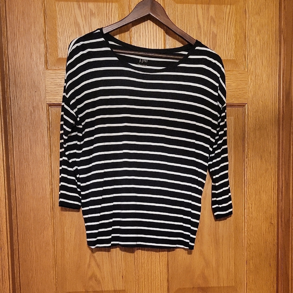 J. Jill Black and Cream Striped 3/4 Sleeve Top